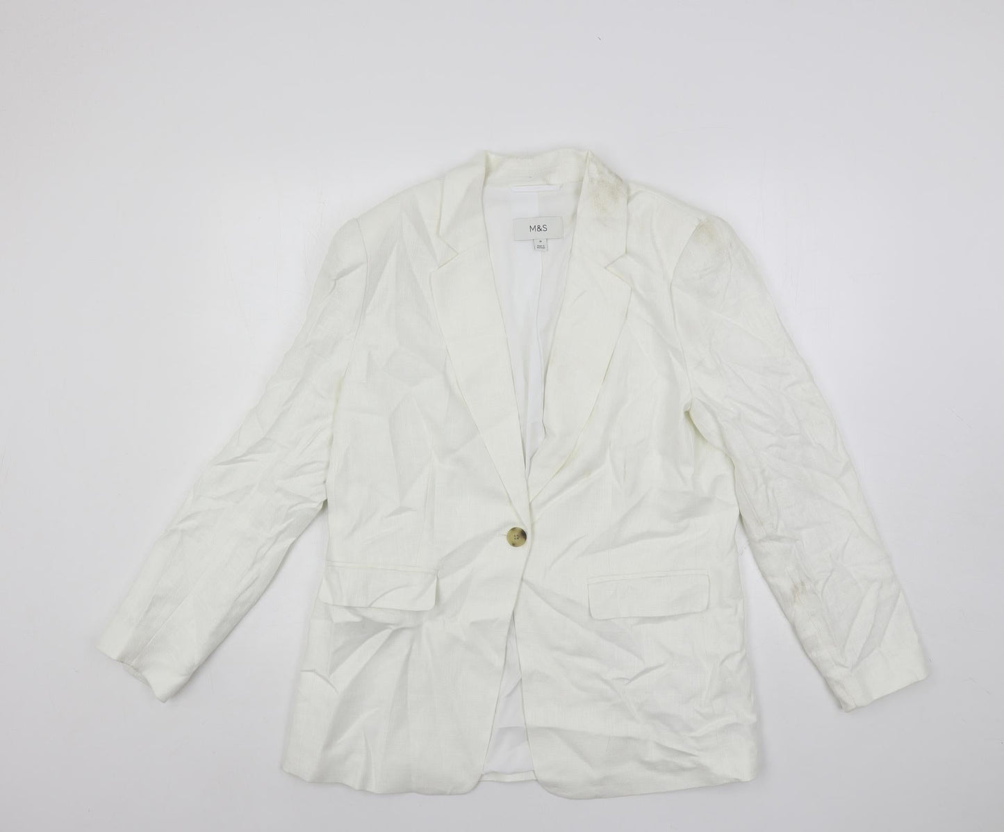 Marks and Spencer Womens White Jacket Blazer Size 14 Button