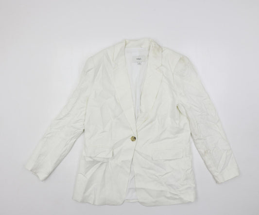 Marks and Spencer Womens White Jacket Blazer Size 14 Button