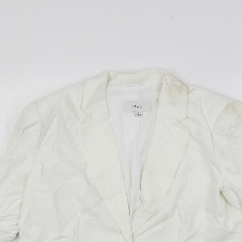 Marks and Spencer Womens White Jacket Blazer Size 14 Button