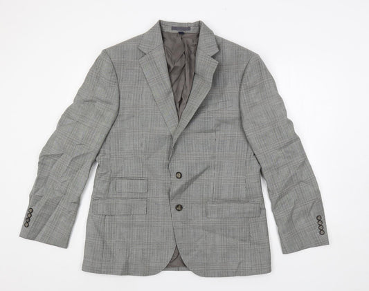 Marks and Spencer Mens Grey Plaid Wool Jacket Suit Jacket Size 40 Regular