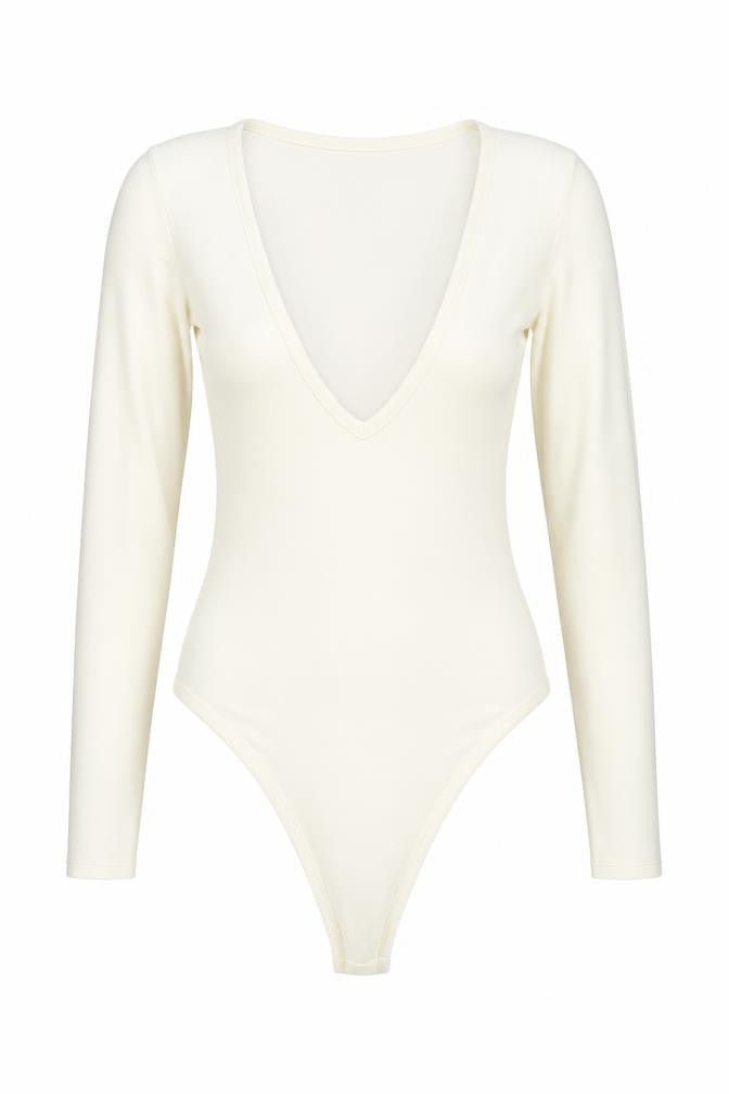Zara Womens Ivory Polyester Bodysuit One-Piece Size S Snap - Ribbed