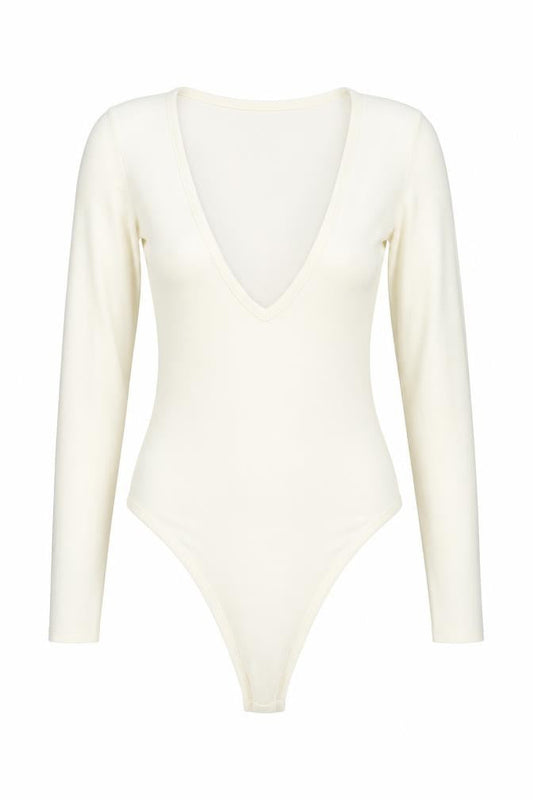 Zara Womens Ivory Polyester Bodysuit One-Piece Size S Snap - Ribbed