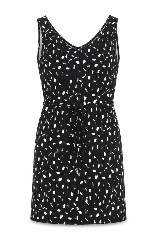 M&Co Womens Black Geometric Viscose Shift Size 10 V-Neck Pullover - Belted