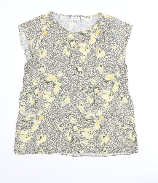 Saint Tropez Clothing Womens Multicoloured Geometric Polyester Basic Blouse Size L Round Neck - Leopard Floral Print