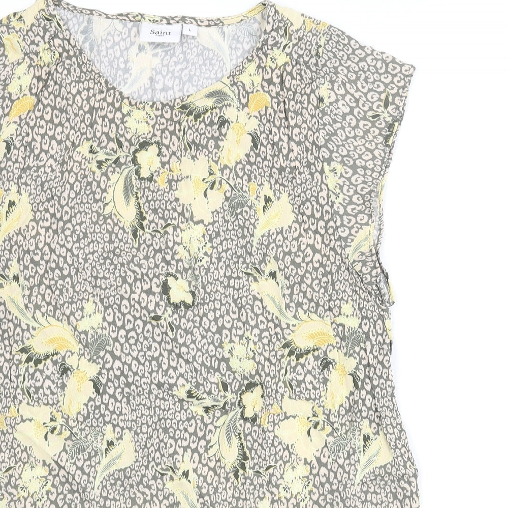 Saint Tropez Clothing Womens Multicoloured Geometric Polyester Basic Blouse Size L Round Neck - Leopard Floral Print