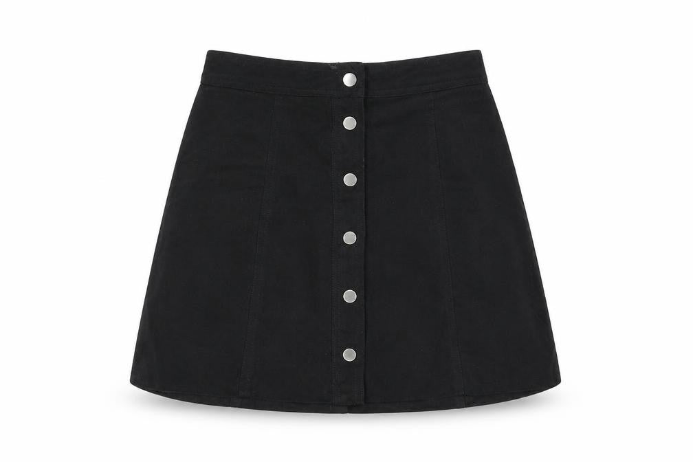 Divided by H&M Womens Black Polyester A-Line Skirt Size 6 Snap