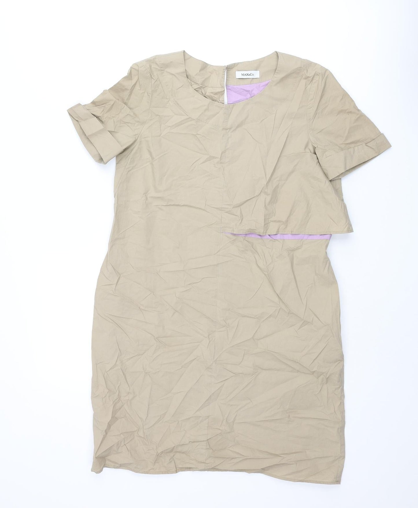MAX&Co. Womens Beige Cotton Mini Size 10 Round Neck Zip