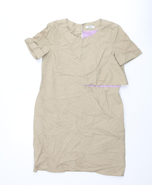 MAX&Co. Womens Beige Cotton Mini Size 10 Round Neck Zip