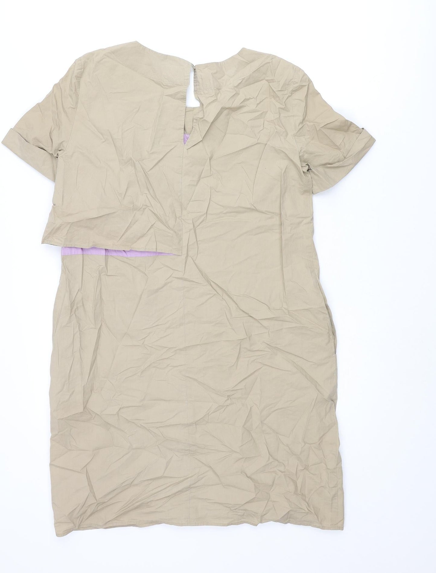 MAX&Co. Womens Beige Cotton Mini Size 10 Round Neck Zip