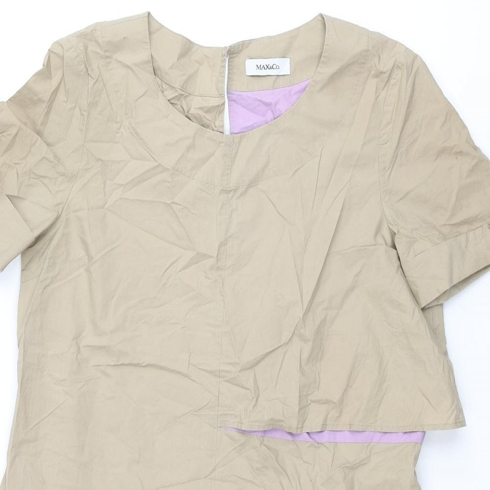 MAX&Co. Womens Beige Cotton Mini Size 10 Round Neck Zip