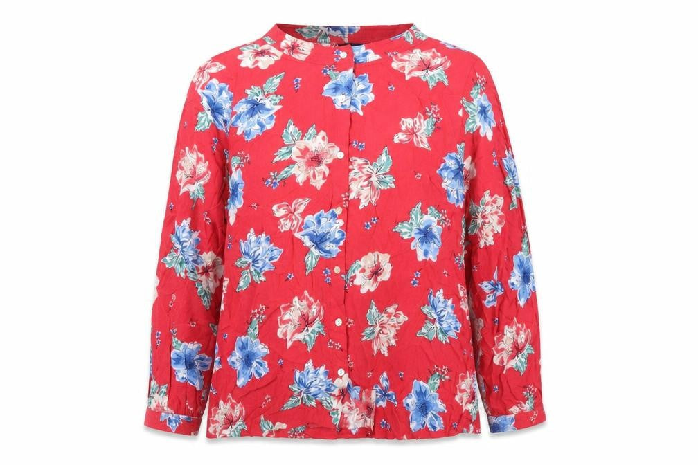 EWM Womens Red Floral Viscose Basic Blouse Size 16 Round Neck