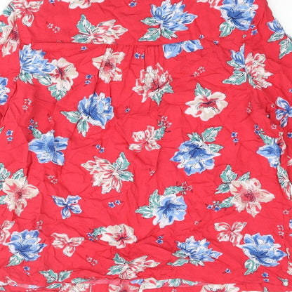 EWM Womens Red Floral Viscose Basic Blouse Size 16 Round Neck