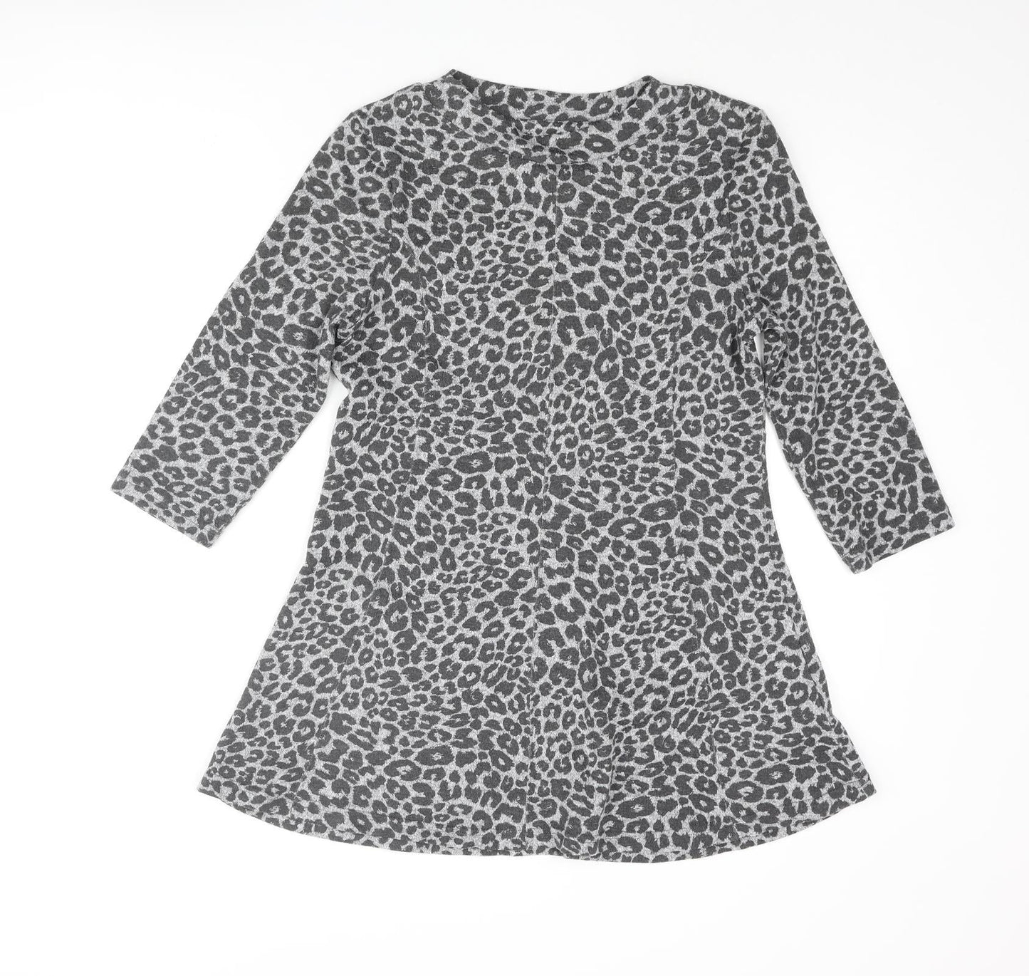 Marks and Womens Grey Round Neck Animal Print Polyester Pullover Jumper Size 12 - Leopard Print