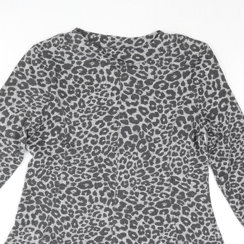 Marks and Womens Grey Round Neck Animal Print Polyester Pullover Jumper Size 12 - Leopard Print