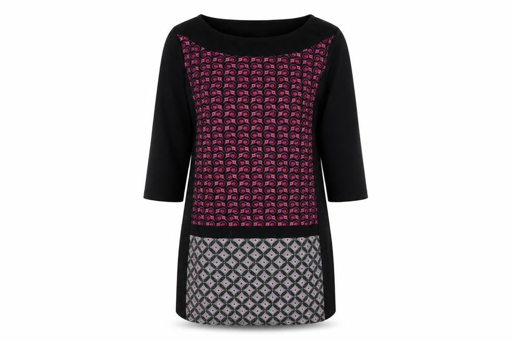 Klass Womens Black Polyester Mini Size XL Boat Neck Pullover - Geometric Print