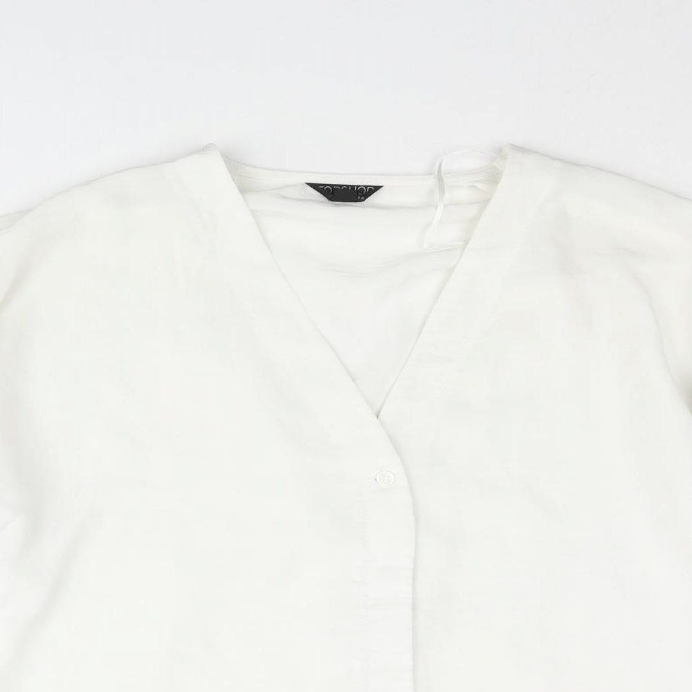 Topshop Womens White Polyester Basic Blouse Size 8 V-Neck - Sleeve Tie