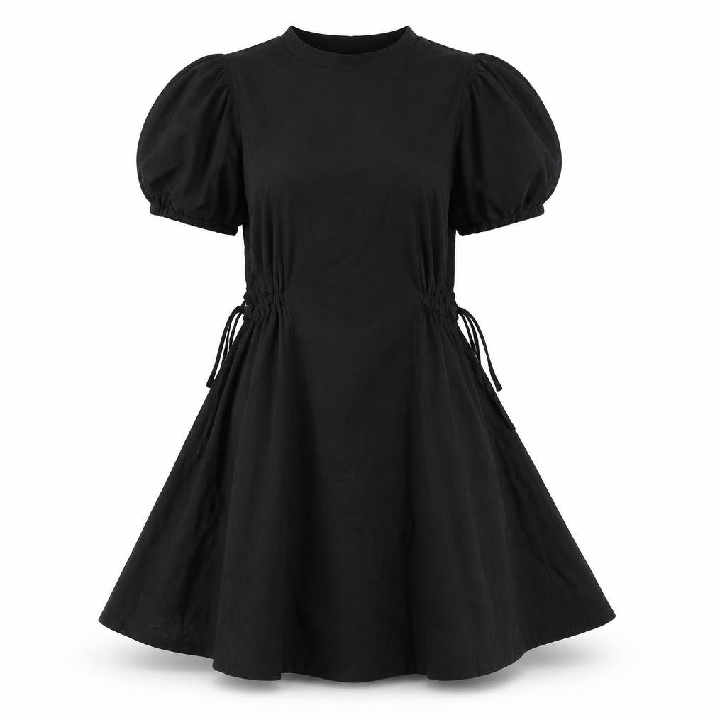 Topshop Womens Black Cotton A-Line Size 8 Round Neck Pullover - Drawstring Detail