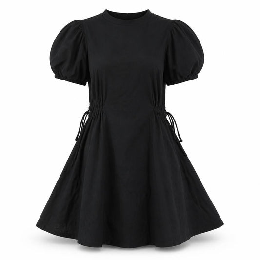 Topshop Womens Black Cotton A-Line Size 8 Round Neck Pullover - Drawstring Detail