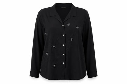 St Bernard Womens Black Polyester Basic Blouse Size 16 Collared - Floral Embroidery Beading