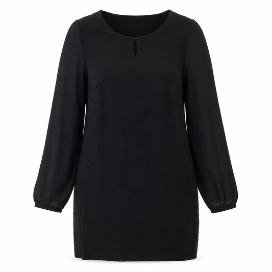 Marks & Spencer Womens Black Polyester Shift Size 12 Round Neck Button - Keyhole Neck Semi Sheer Sleeve