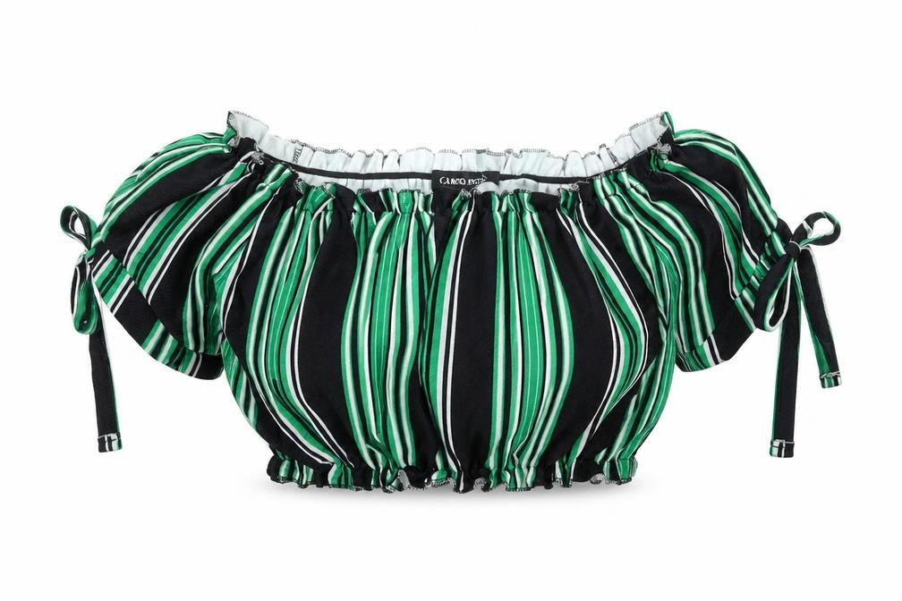 Cameo Rose Womens Green Striped Polyester Cropped Blouse Size 10 Off the Shoulder - Bow