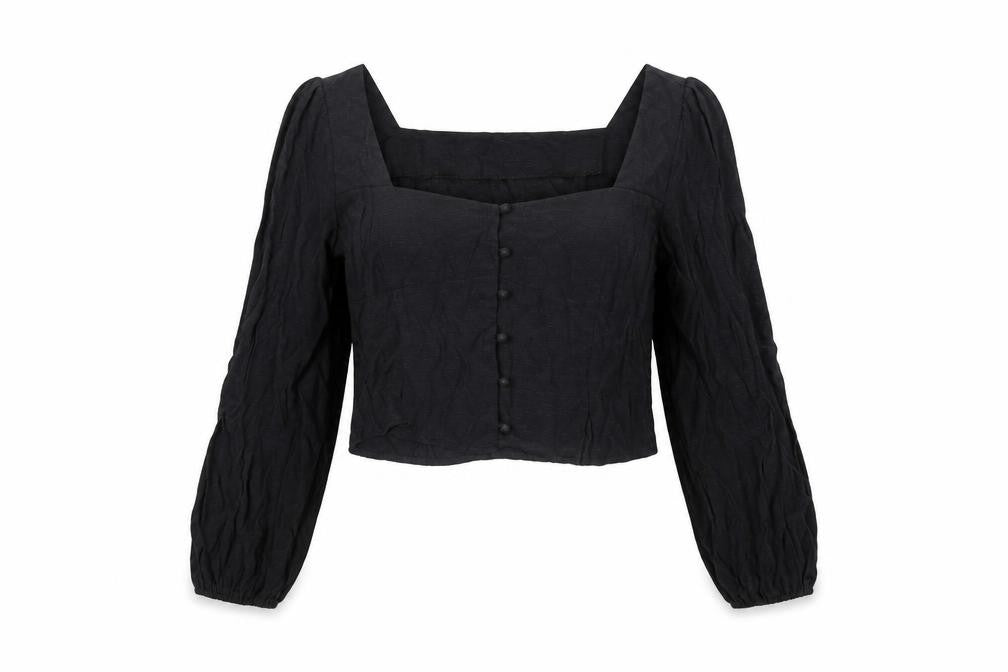 PRETTYLITTLETHING Womens Black Polyester Basic Blouse Size 12 Square Neck