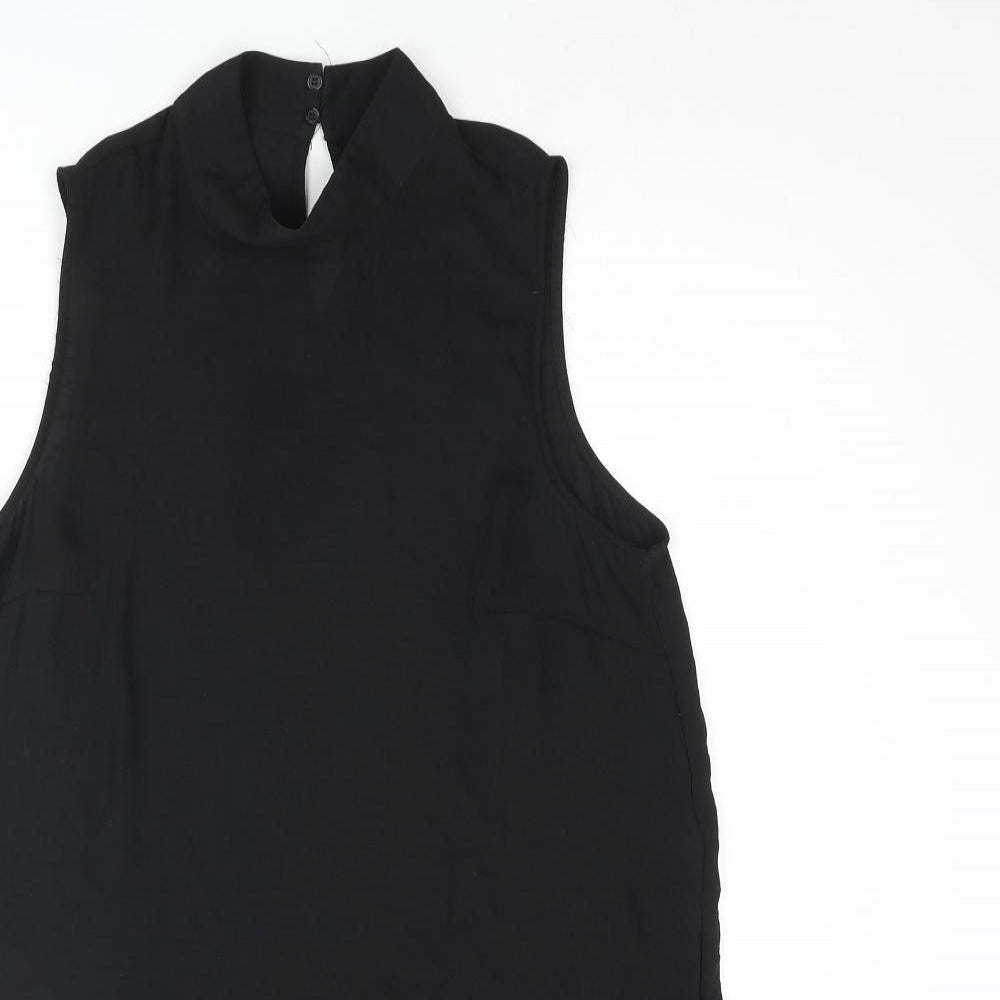 H&M Womens Black Polyester Tunic Blouse Size 8 Mock Neck - Side Slits