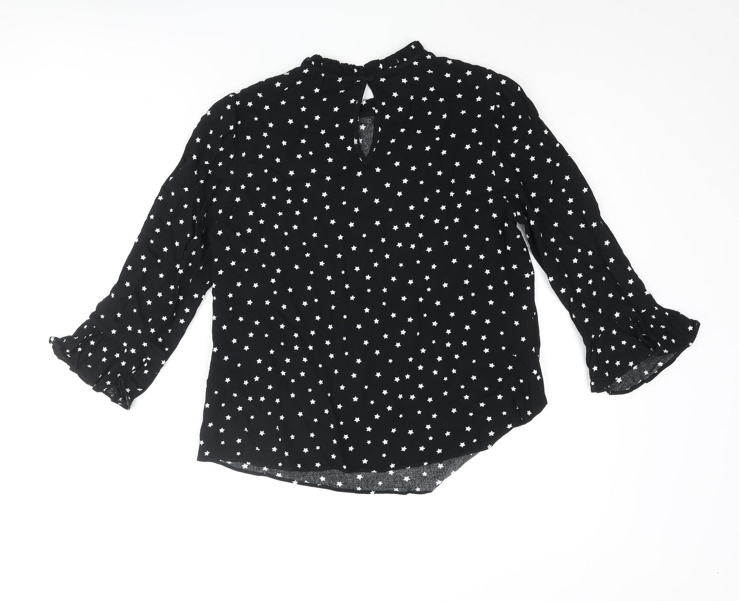 Forever New Womens Black Geometric Viscose Basic Blouse Size 8 Mock Neck - Star Print Frill
