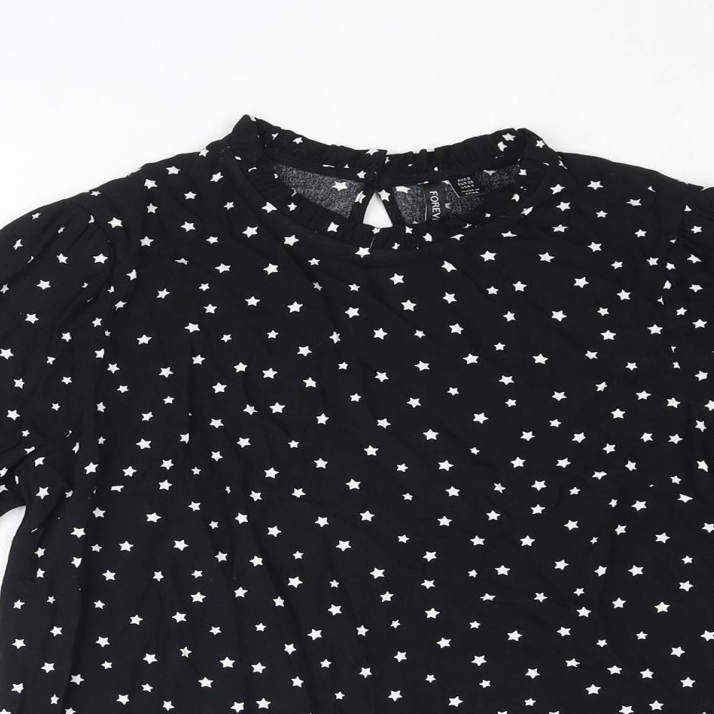 Forever New Womens Black Geometric Viscose Basic Blouse Size 8 Mock Neck - Star Print Frill