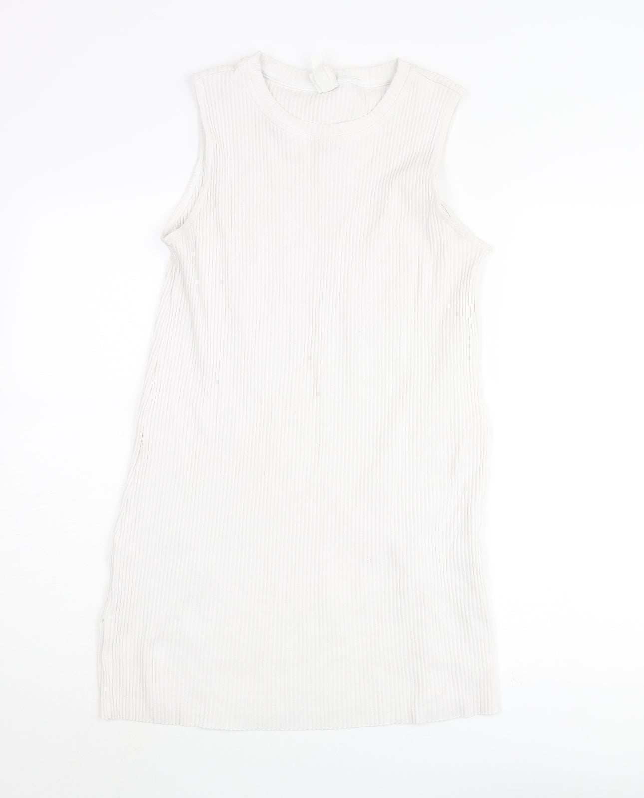 H&M Womens White Polyester Tunic Tank Size M Round Neck - Side Slits