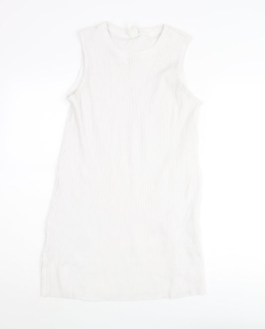 H&M Womens White Polyester Tunic Tank Size M Round Neck - Side Slits