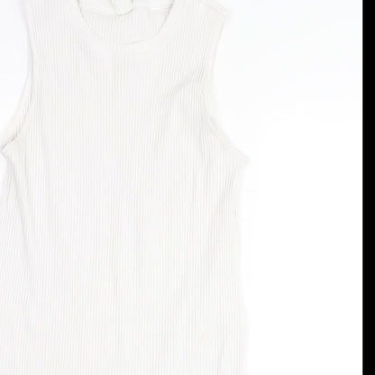 H&M Womens White Polyester Tunic Tank Size M Round Neck - Side Slits