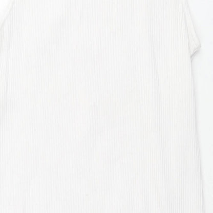 H&M Womens White Polyester Tunic Tank Size M Round Neck - Side Slits