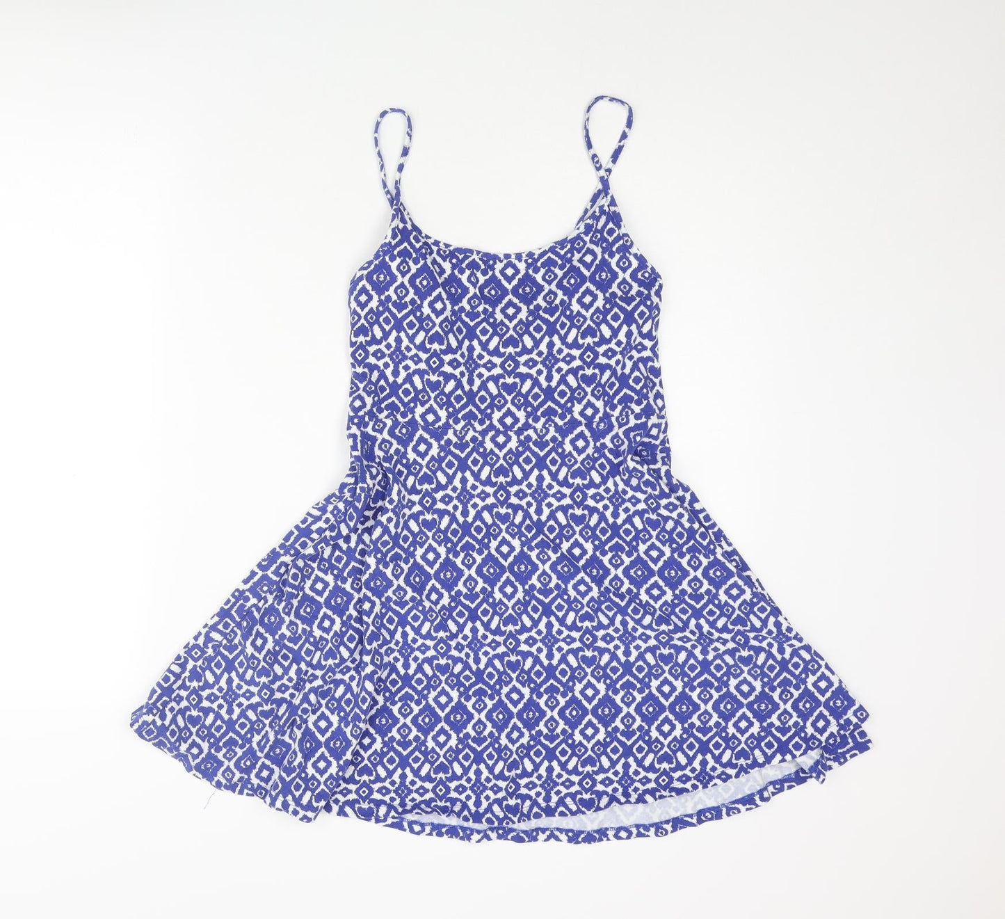 Divided by H&M Womens Blue Geometric Cotton Skater Dress Size S Scoop Neck Pullover