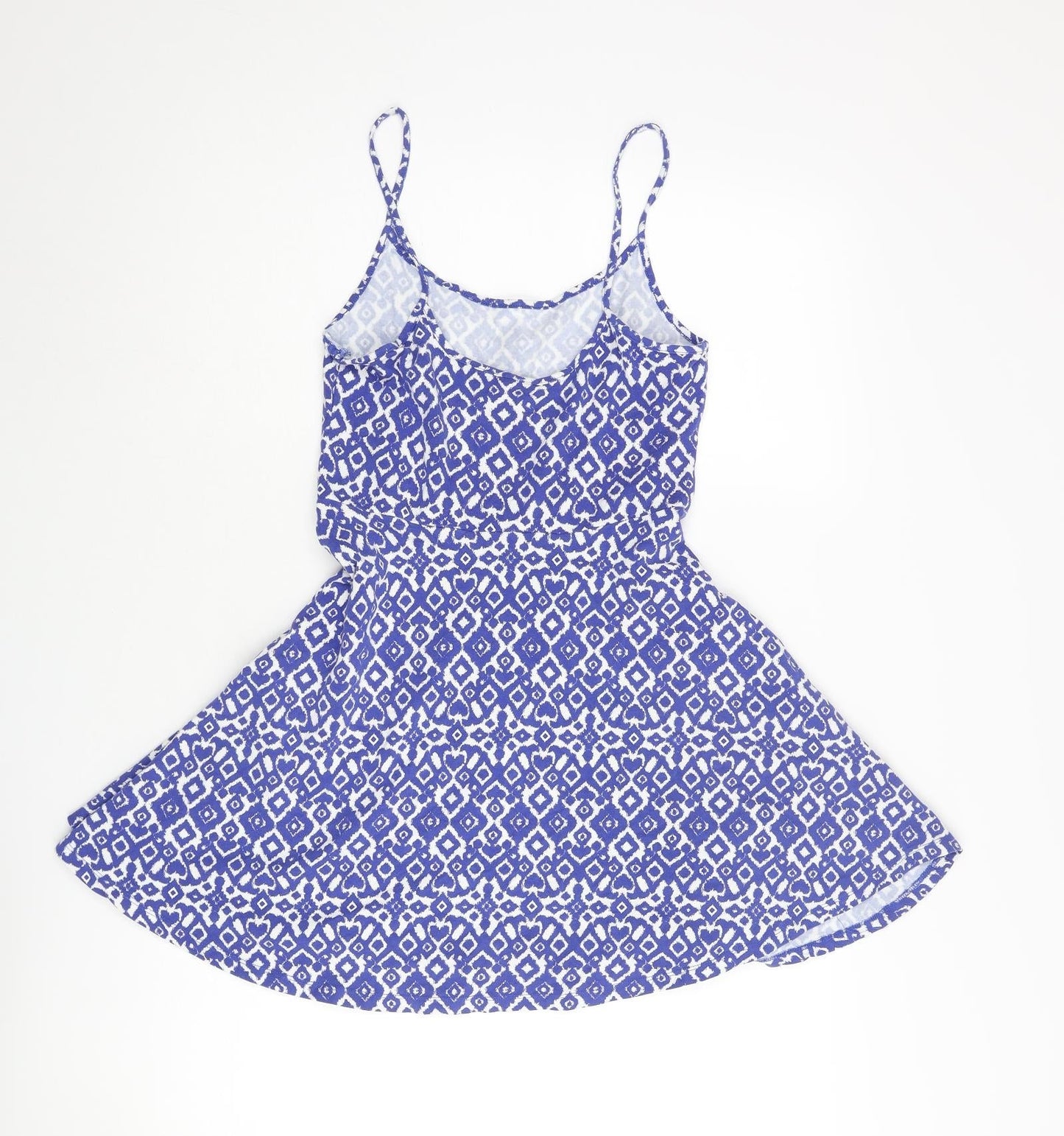 Divided by H&M Womens Blue Geometric Cotton Skater Dress Size S Scoop Neck Pullover