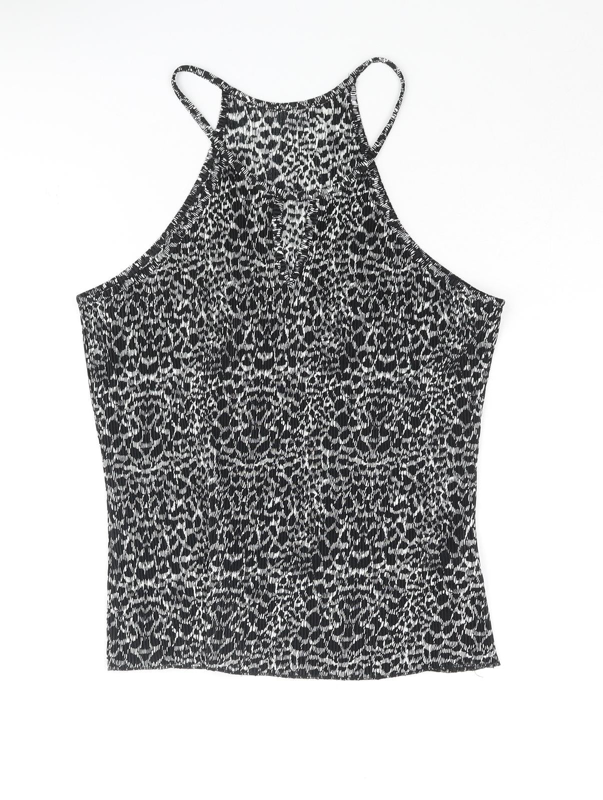 NEXT Womens Black Geometric Polyester Camisole Blouse Size 14 Square Neck