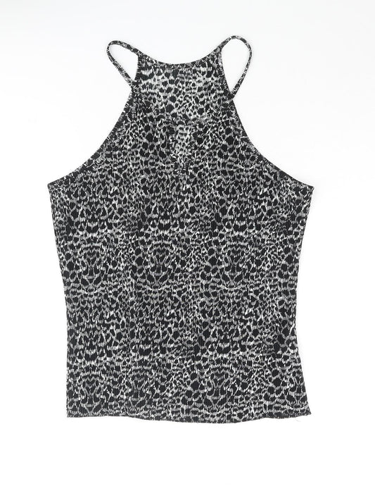 NEXT Womens Black Geometric Polyester Camisole Blouse Size 14 Square Neck