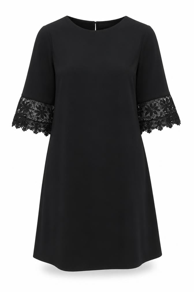 Zink Womens Black Polyester A-Line Size XL Round Neck Button - Lace Trim