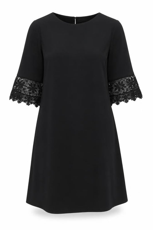 Zink Womens Black Polyester A-Line Size XL Round Neck Button - Lace Trim