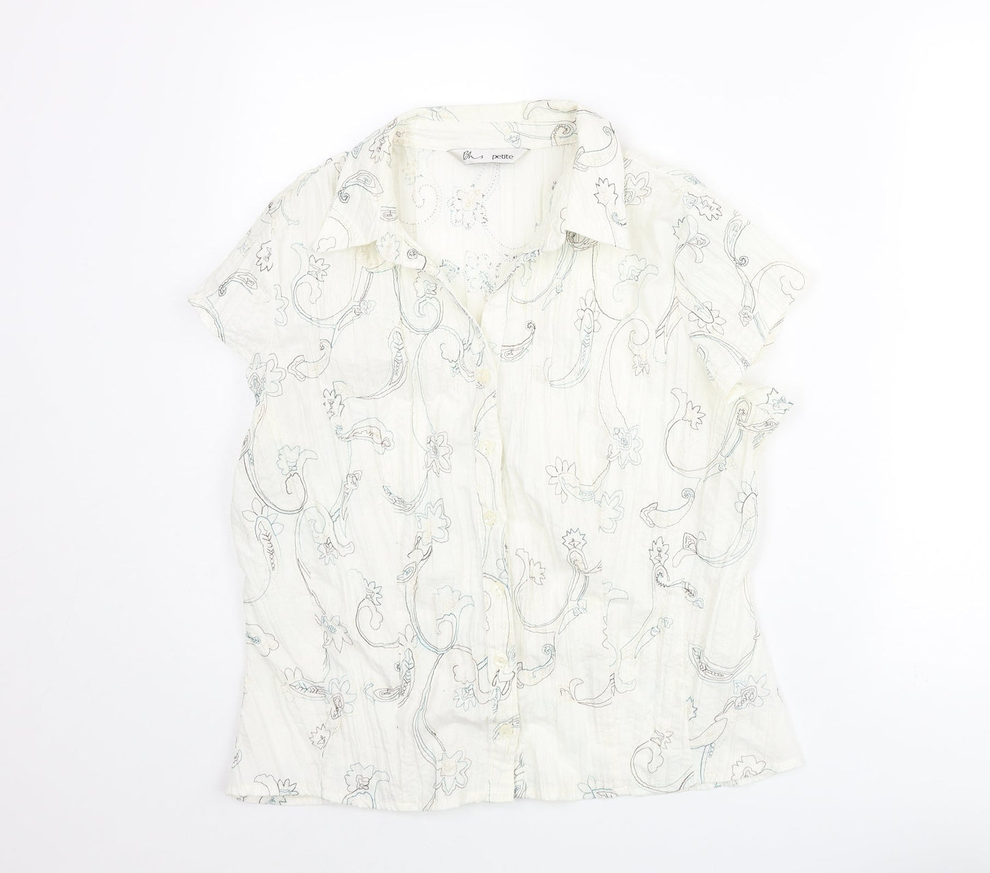 BHS Womens Ivory Geometric Polyester Basic Blouse Size 18 Collared - Embroidered