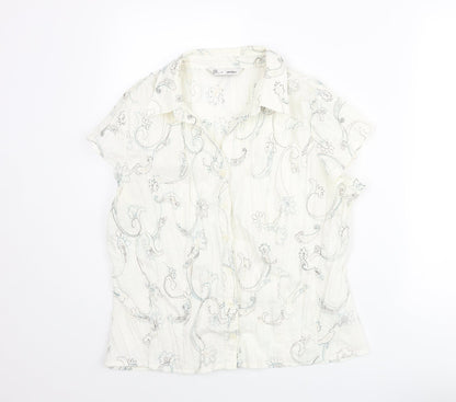 BHS Womens Ivory Geometric Polyester Basic Blouse Size 18 Collared - Embroidered
