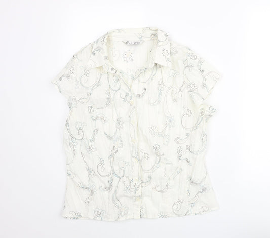 BHS Womens Ivory Geometric Polyester Basic Blouse Size 18 Collared - Embroidered