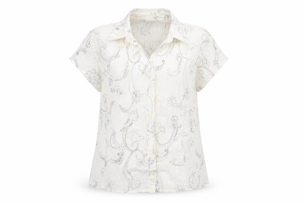 BHS Womens Ivory Geometric Polyester Basic Blouse Size 18 Collared - Embroidered