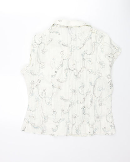 BHS Womens Ivory Geometric Polyester Basic Blouse Size 18 Collared - Embroidered