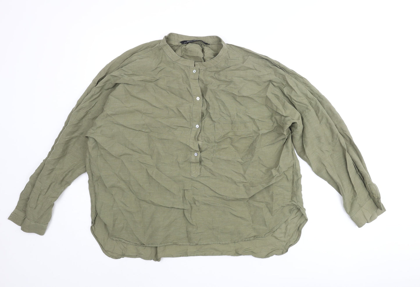 Zara Womens Green Polyester Basic Blouse Size L Henley