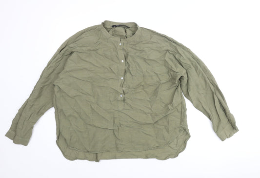 Zara Womens Green Polyester Basic Blouse Size L Henley