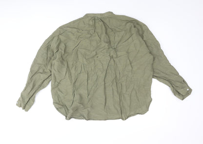 Zara Womens Green Polyester Basic Blouse Size L Henley