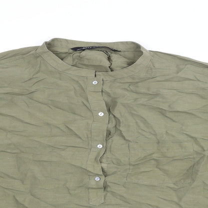 Zara Womens Green Polyester Basic Blouse Size L Henley