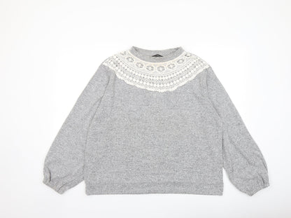 Dorothy Perkins Womens Grey Crew Neck Polyester Pullover Jumper Size 16