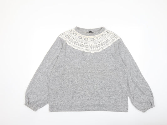 Dorothy Perkins Womens Grey Crew Neck Polyester Pullover Jumper Size 16